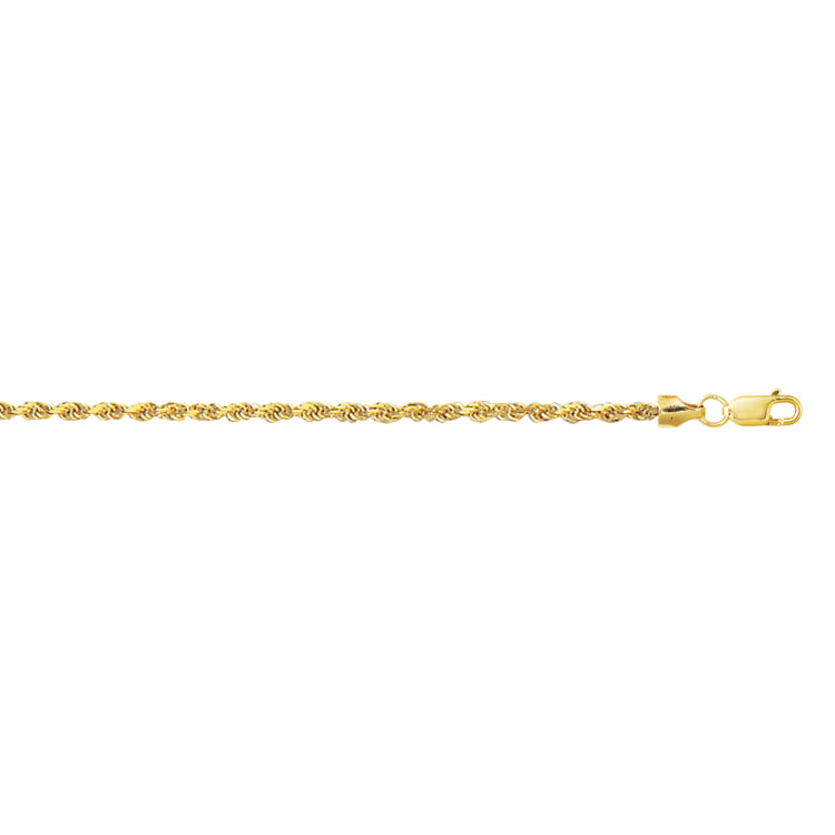 10K Yellow Gold 2.0mm Diamond Cut Lite Rope 16 Chain with Lobster Lock