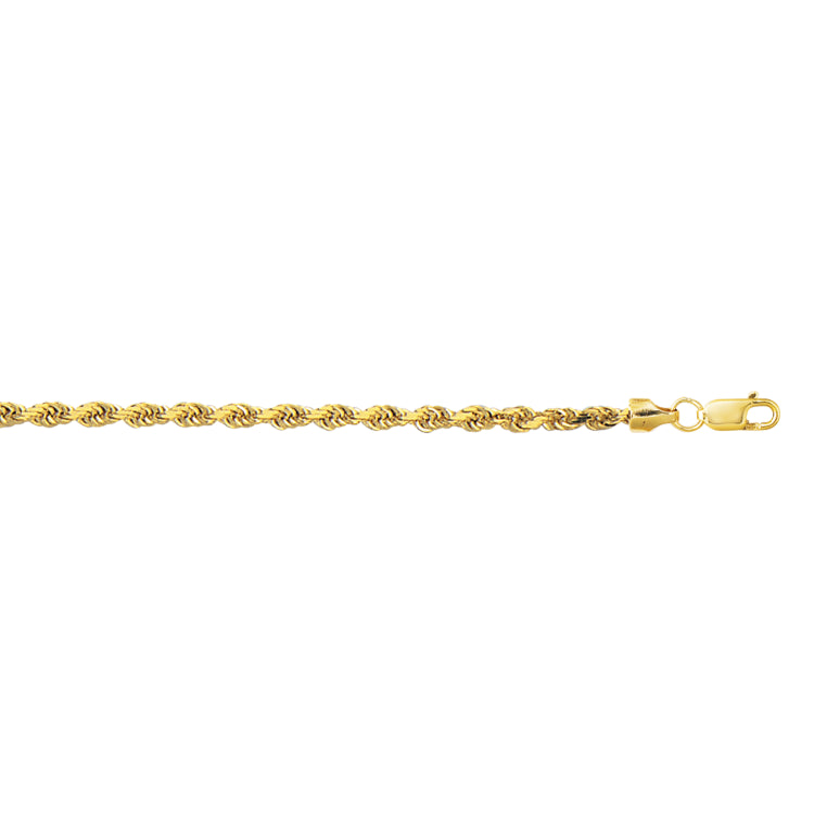 10K Yellow Gold 3.2mm Diamond Cut Lite Rope 24 Chain with Lobster Lock