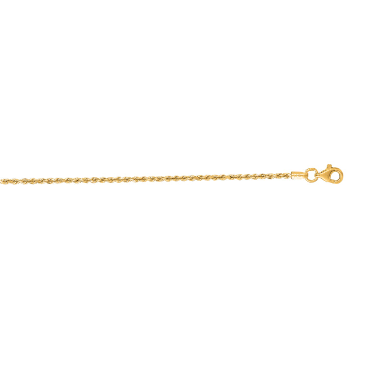 10K Yellow Gold 1.6mm Solid Diamond Cut Royal Rope 22 Chain with Lobster Lock