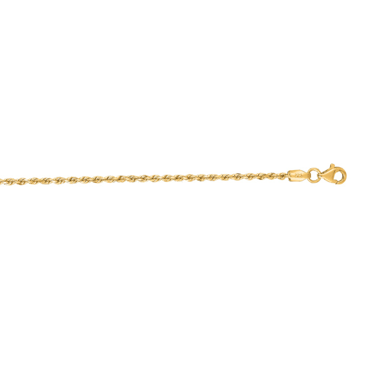 10K Yellow Gold 1.8mm Solid Diamond Cut Royal Rope 7 Chain Bracelet with Lobster Lock