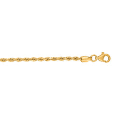 10K Yellow Gold 2mm Solid Diamond Cut Royal Rope 22 Chain with Lobster Lock