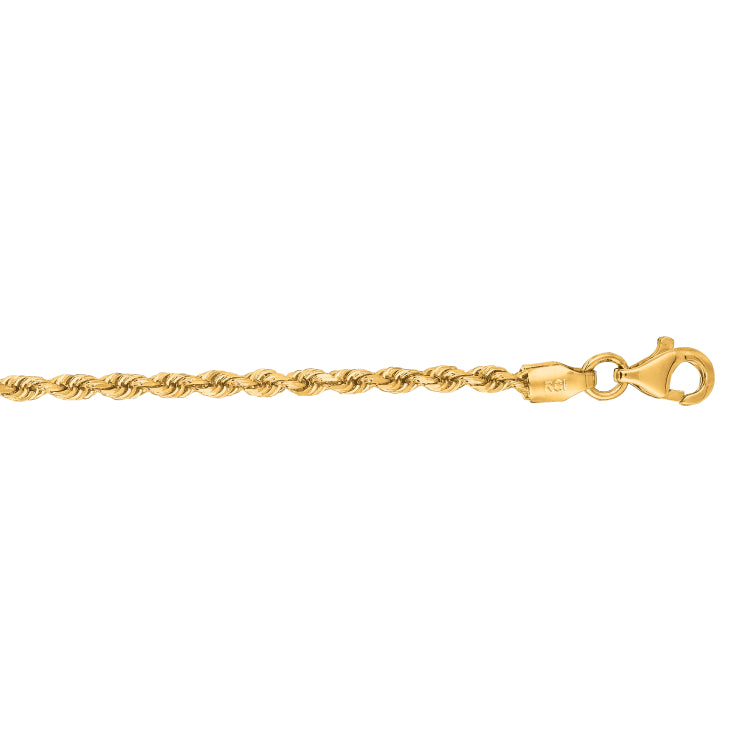 10K Yellow Gold 2mm Solid Diamond Cut Royal Rope 24 Chain with Lobster Lock