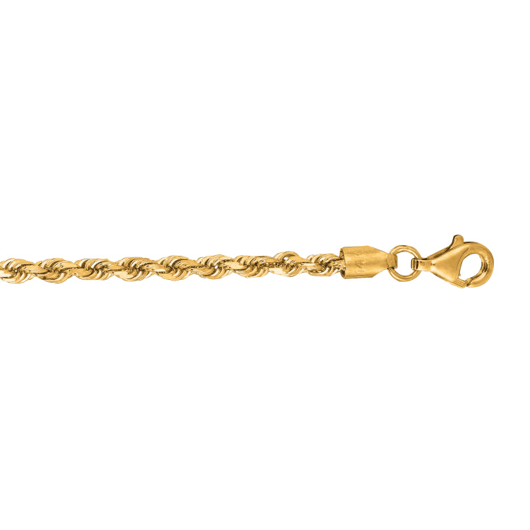 10K Yellow Gold 2.75mm Solid Diamond Cut Royal Rope 20 Chain with Lobster Lock