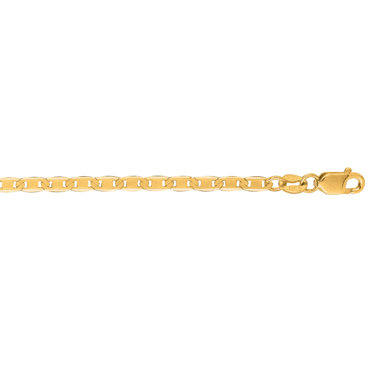 10K Yellow Gold 2.3mm Mariner 7 Chain Bracelet with Lobster Lock