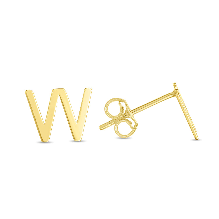 14K Yellow Gold Yours Truly Initial W Stud Earring