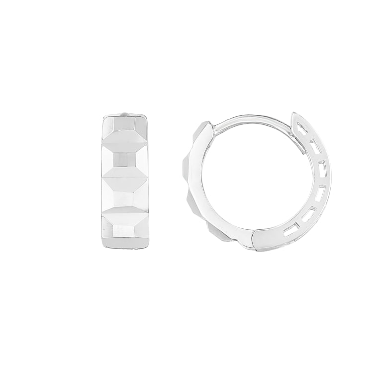 14K White Gold Faceted Huggie