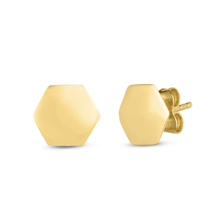 14K Yellow Gold Polished Hexagon Studs with Post & Nut Back.