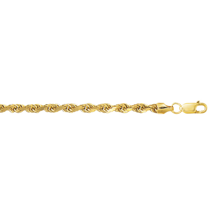 14K Yellow Gold 4mm 20 Diamond Cut Lite Rope Chain with Lobster Clasp