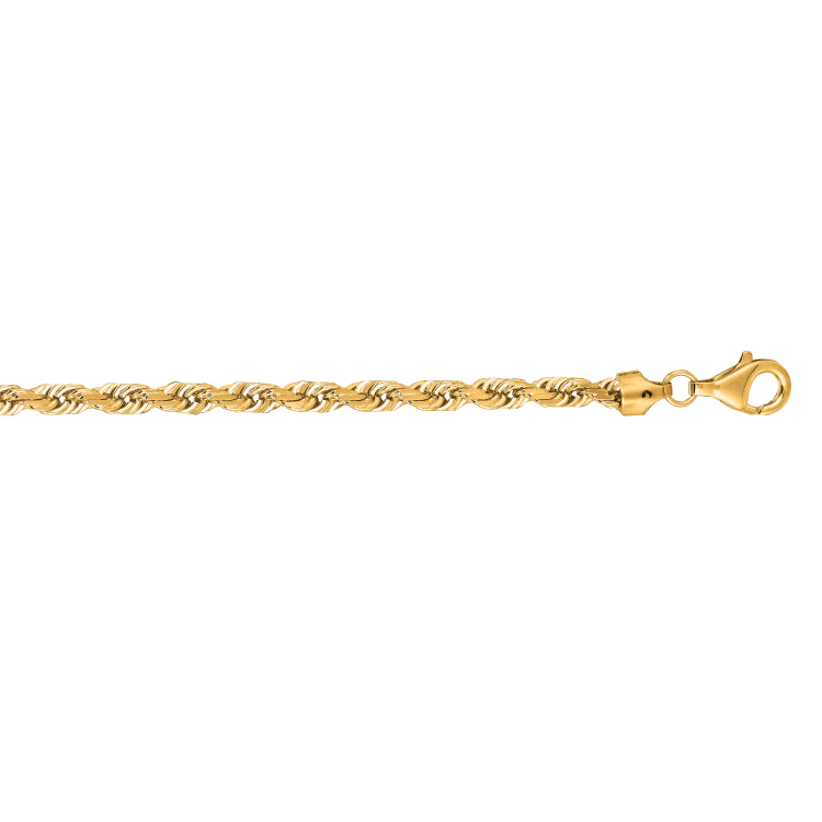 14K Yellow Gold 24 7mm Diamond Cut Solid Royal Rope Chain with Lobster Clasp