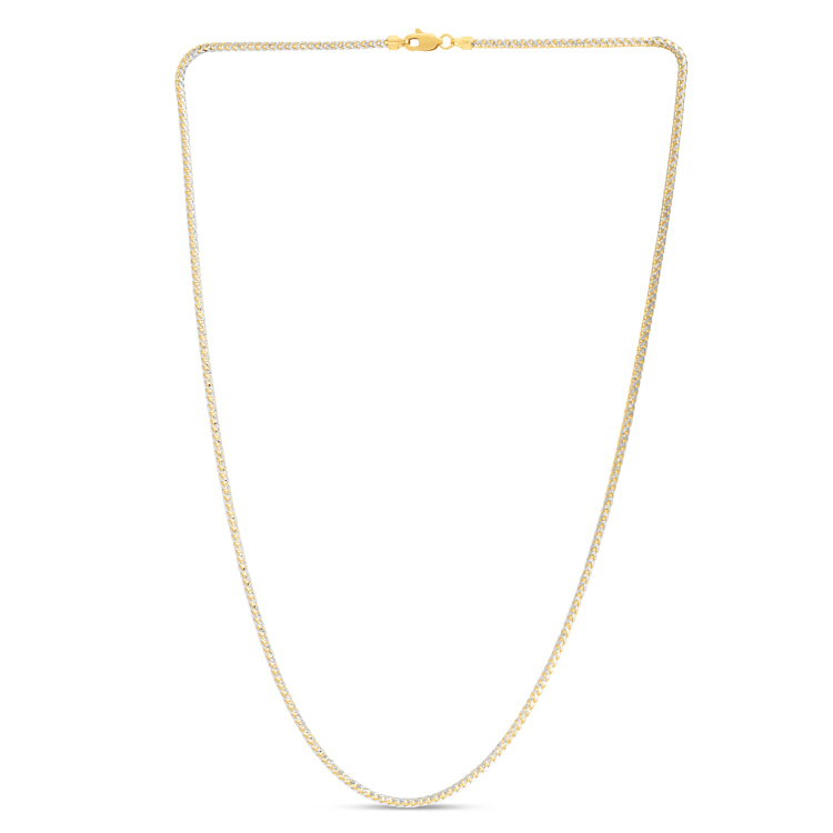 14K Two-tone Gold 2.3mm Round Pave Franco 18 Chain Necklace with Lobster Clasp