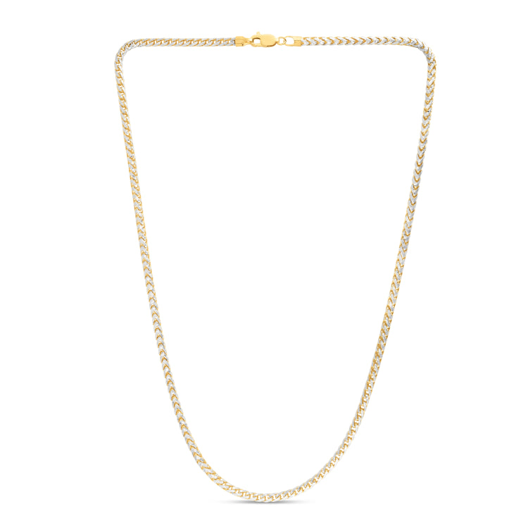 14K Two-tone Gold 3.2mm Round Pave Franco 22 Chain Necklace with Lobster Clasp