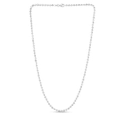 Sterling Silver 3mm Moon-cut Bead 24 Chain with Lobster Clasp. Item has rhodium finish.