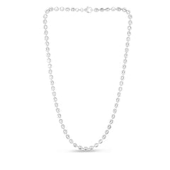 Sterling Silver 5mm Moon-cut Bead 18 Chain with Lobster Clasp. Item has rhodium finish.