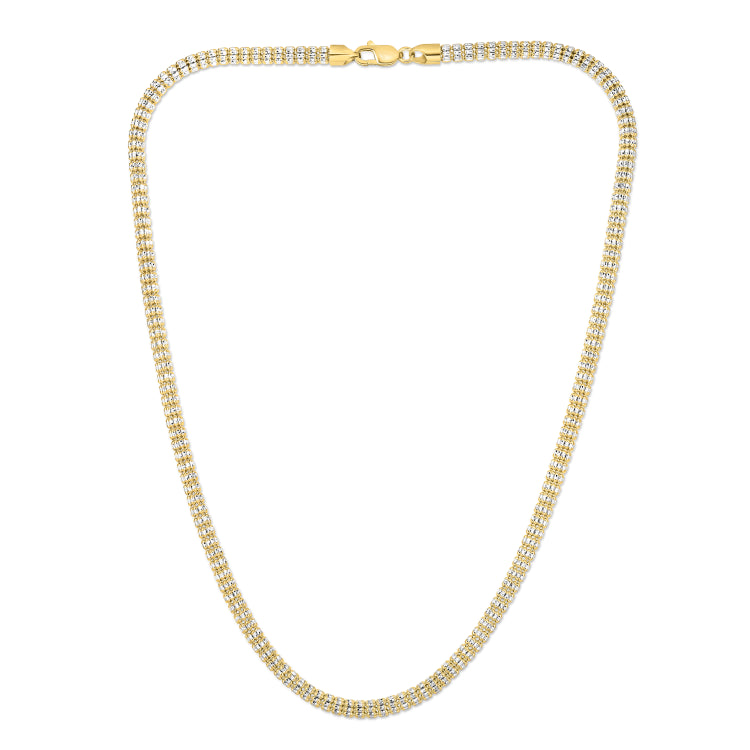 14K Two-tone Yellow Gold 24 4.25mm Fancy Ice Chain Necklace with Lobster Clasp
