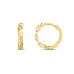 14K Yellow Gold Twisted Huggie Hoops with Snap Clasp