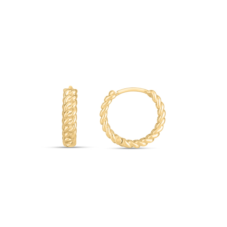 14K Yellow Gold Braided Huggie Hoops with Snap Clasp