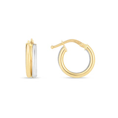 14K Yellow and White Gold Double Round Hoops with Hinged Clasp