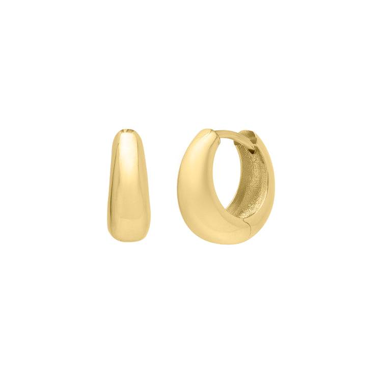 14K Yellow Gold Tapered Huggie Hoop Earrings with Snap Clasp