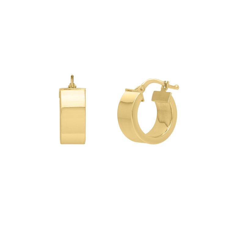 14K Yellow Gold Small Wedding Band Square Tube Round Hoop Earrings with Hinged Clasp