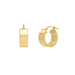 14K Yellow Gold Small Wedding Band Square Tube Round Hoop Earrings with Hinged Clasp