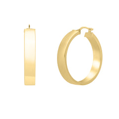 14K Yellow Gold Large Wedding Band Square Tube Round Hoop Earrings with Hinged Clasp