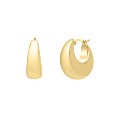 14K Yellow Gold Large Tapered Hoop Earrings with Hinged Clasp