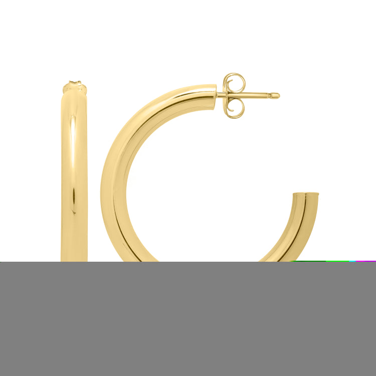 14K Gold Round C Hoops with Push Back clasp