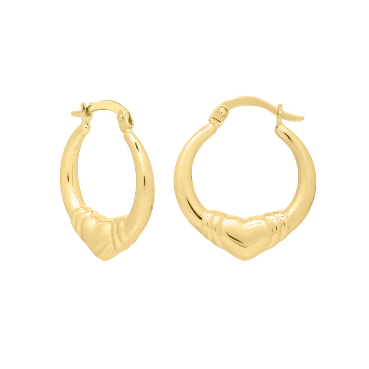 14K Gold Large Heart Hoops with Hinged clasp