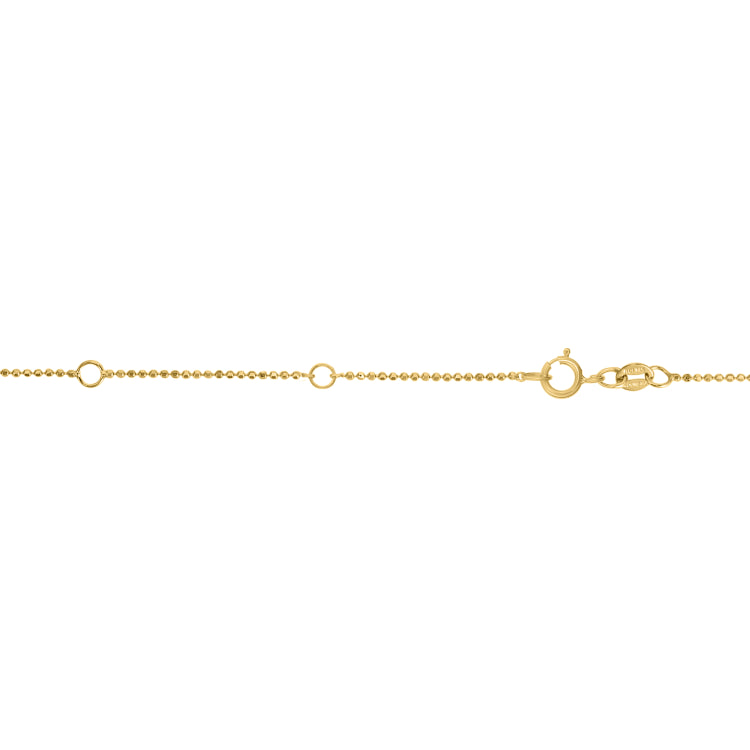 10K Yellow Gold .9mm Diamond Cut Double Extendable Bead Chain with Spring Ring Clasp. Total length 18 with jump ring at 16 and 17.