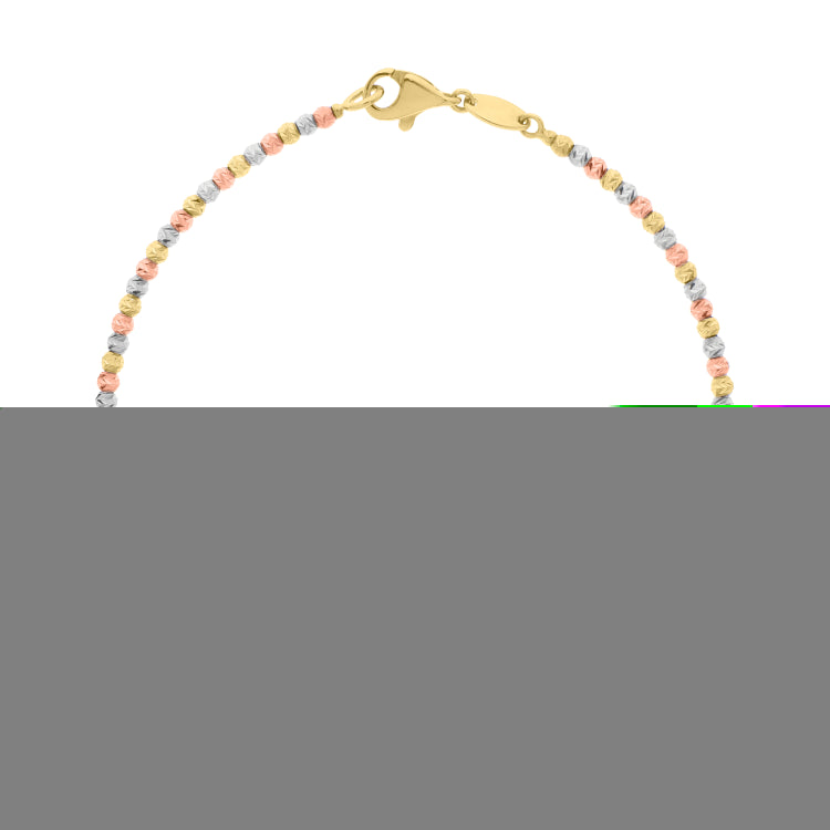 10K Tri-color Diamond Cut 7 Bead Bracelet with Lobster Clasp