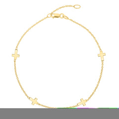 10K Yellow Gold Polished Sideways Cross 10 Anklet with Lobster Clasp. Jump ring at 9