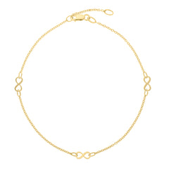 10K Yellow Gold Polished Infinity 10 Anklet with Lobster Clasp. Includes 1 extender.