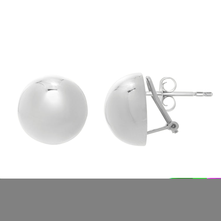 Sterling Silver Polished Puffed Button Earrings with Omega Back Clasp. Item has rhodium plating.