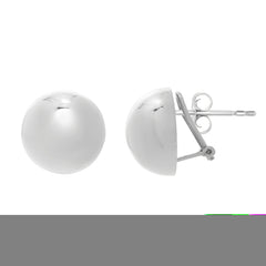 Sterling Silver Polished Puffed Button Earrings with Omega Back Clasp. Item has rhodium plating.