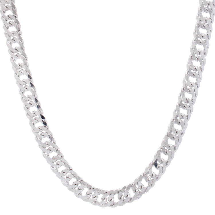 Sterling Silver 9.3mm 24 Flat Miami Cuban Chain Necklace with Lobster Clasp. Item is rhodium plated.