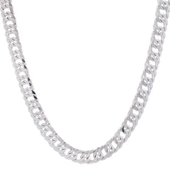 Sterling Silver 9.3mm 24 Flat Miami Cuban Chain Necklace with Lobster Clasp. Item is rhodium plated.