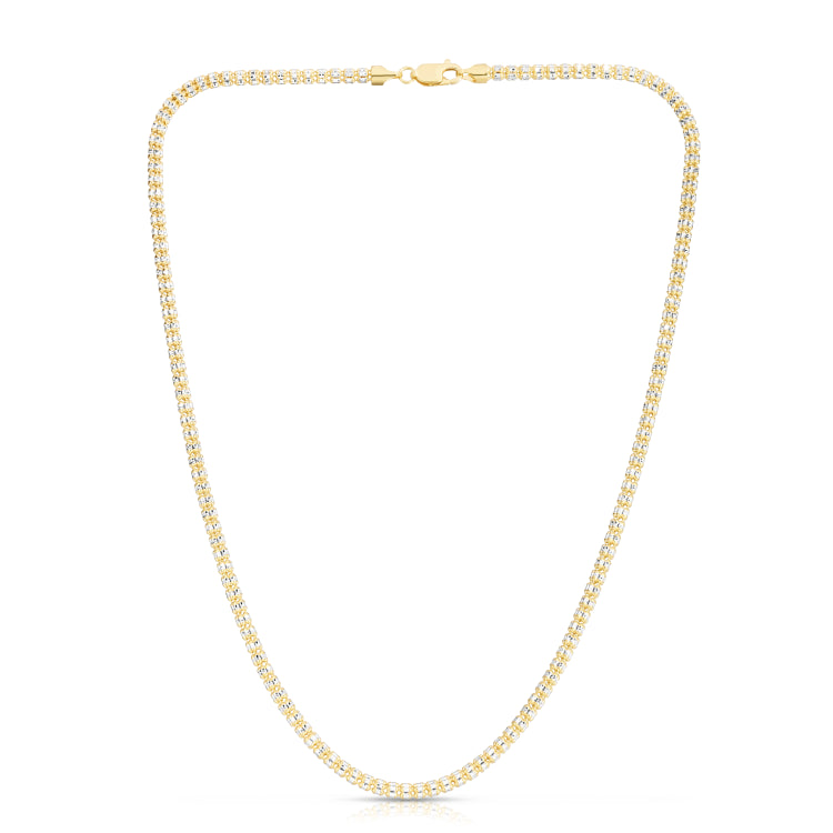 14K Two-tone Yellow Gold 16 3.3mm Fancy Ice Chain Necklace with Lobster Clasp