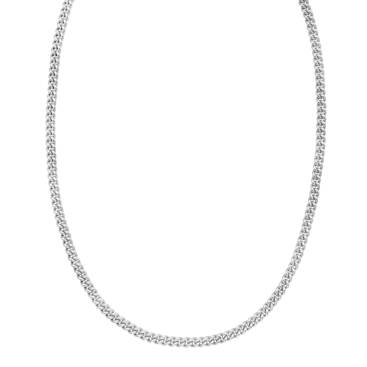 Sterling Silver 20 4.1mm Vintage Puffed Miami Cuban Chain Necklace with Lobster Clasp. Item is rhodium plated.