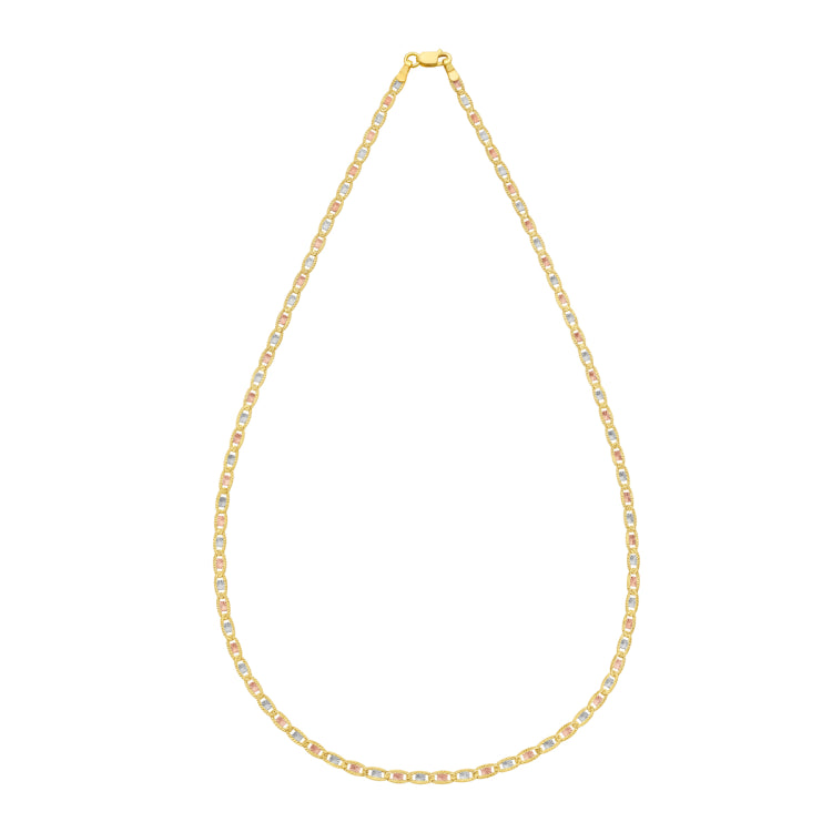 14K Tricolor Gold 18 2.5mm Pave Valentino Chain Necklace with Lobster Clasp