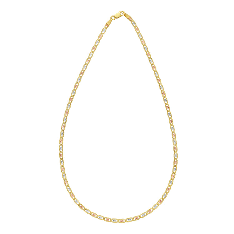14K Tricolor Gold 16 3mm Pave Valentino Chain Necklace with Lobster Clasp