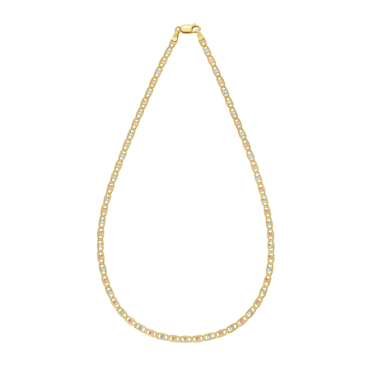14K Tricolor Gold 16 3.5mm Pave Valentino Chain Necklace with Lobster Clasp