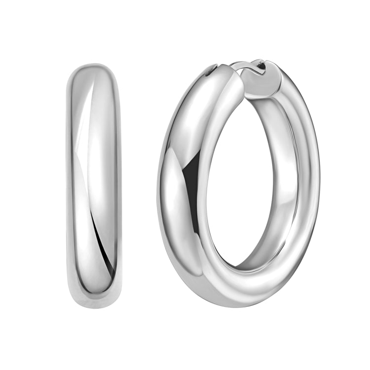 Sterling Silver 20mm x 6.5mm Round Hoop Earring with Hinged Clasp