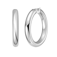 Sterling Silver 30mm x 6.5mm Round Hoop Earring with Hinged Clasp