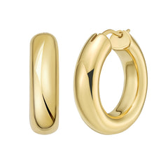 Sterling Silver (Yellow Gold Plated) Round Hoop Earring with Hinged Clasp
