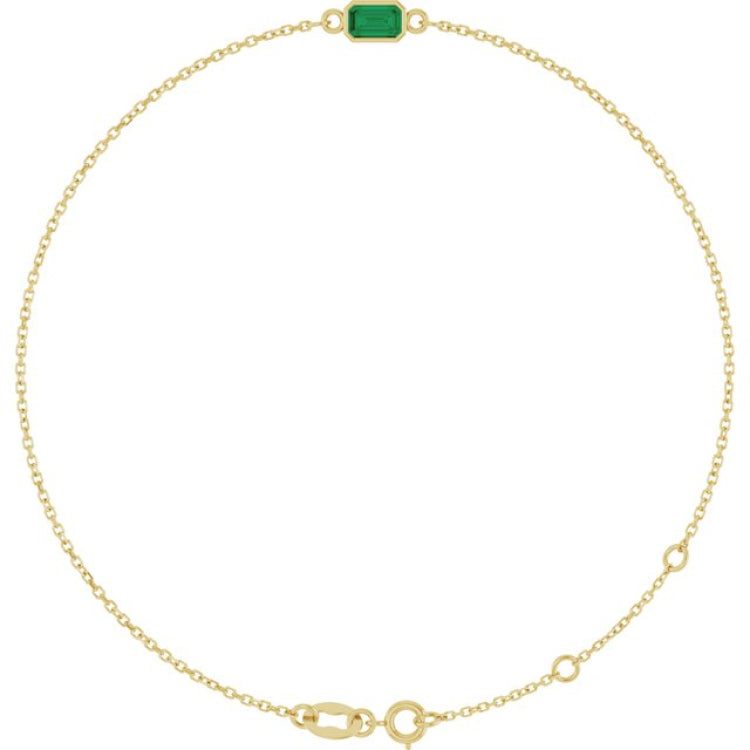 14K Yellow Gold Lab-Grown Emerald 6 1/2-7 1/2" Bracelet