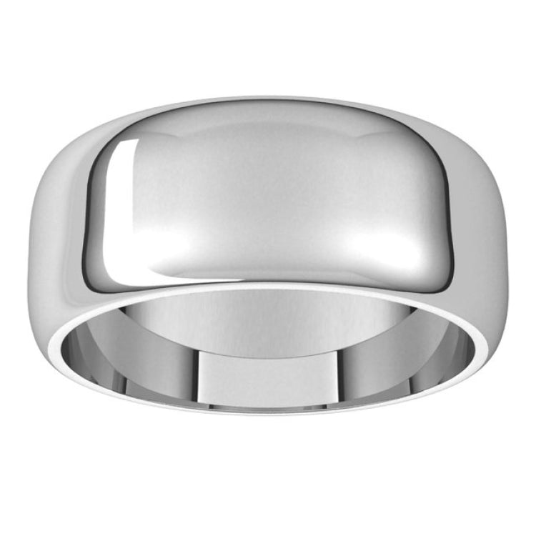 18K White Gold 8 mm Half Round Band Size 11.5