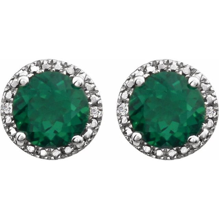 Sterling Silver Lab-Grown Emerald & .01 CTW Natural Diamond Earrings