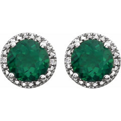 Sterling Silver Lab-Grown Emerald & .01 CTW Natural Diamond Earrings