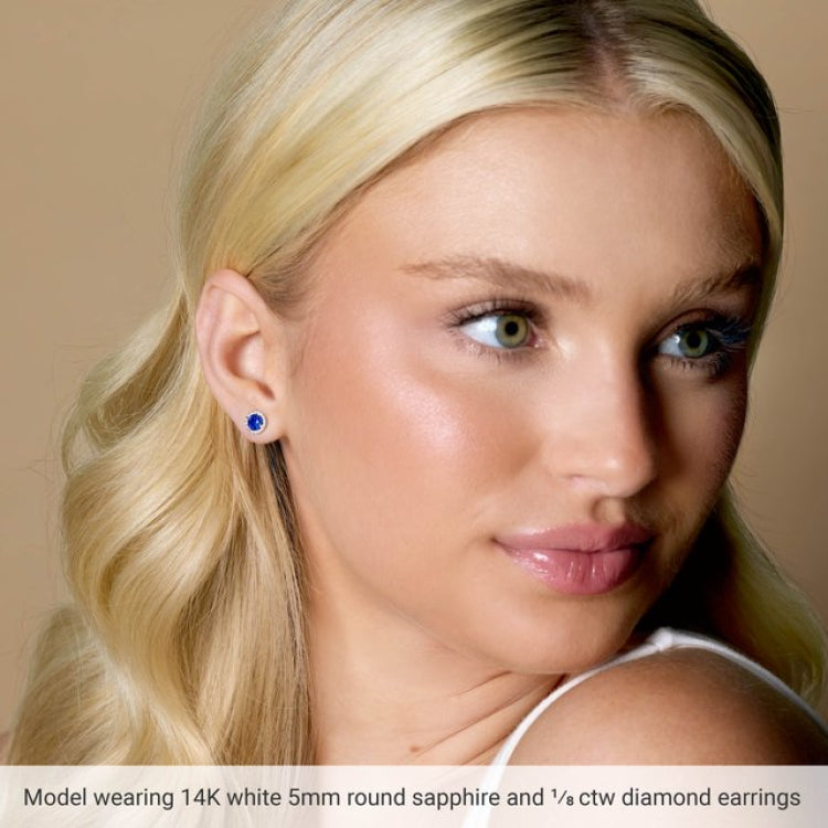 14K White Gold 4 mm Lab-Grown Blue Sapphire & 1/10 CTW Natural Diamond Earrings