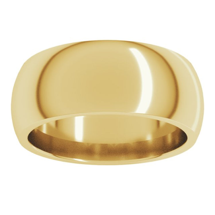 14K Yellow Gold 8 mm Comfort-Fit Half Round Band Size 8.5